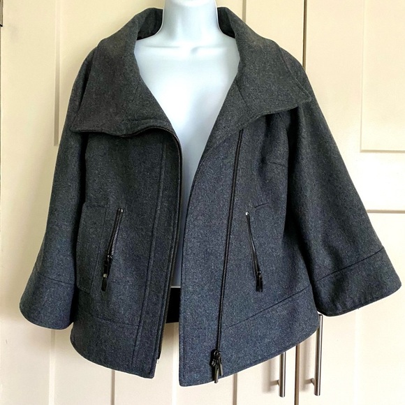 Antonio Melani Gray Wool Blend Jacket Sz 2 Moto Full Zip Classic Business Casual - Picture 5 of 16